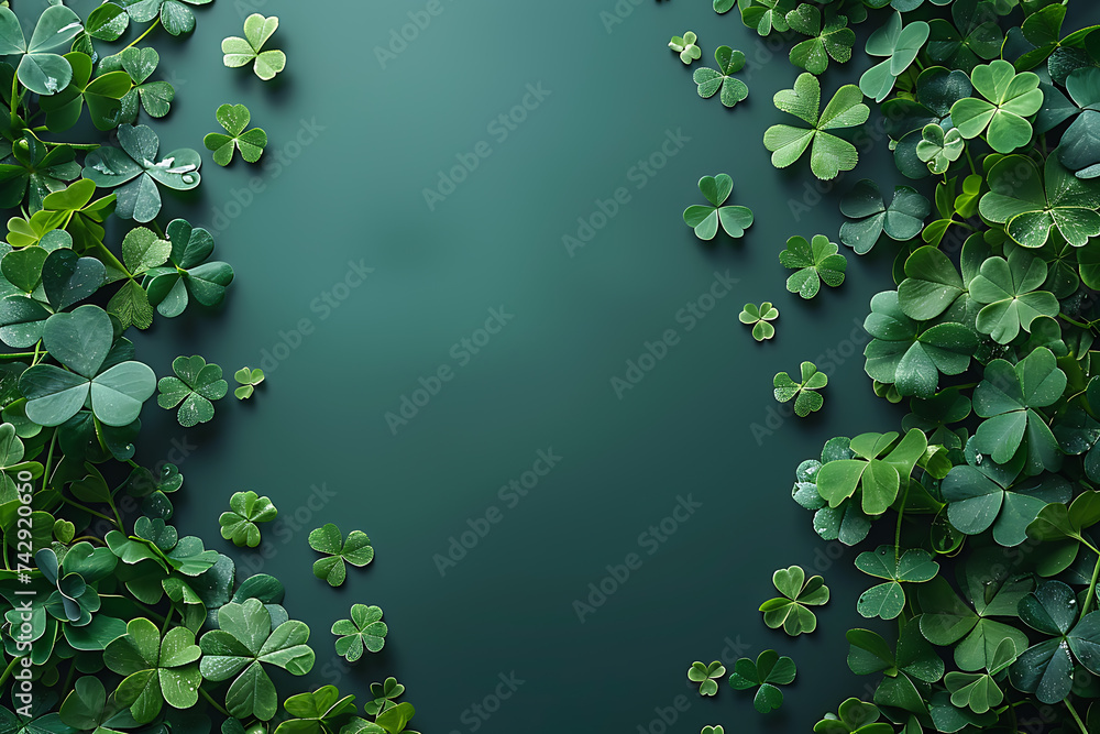 Poster st. patrick's day with green clover and green background with copy space