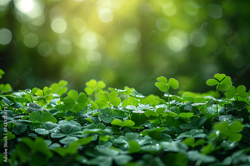 Poster st. patrick's day with green clover and green background with copy space