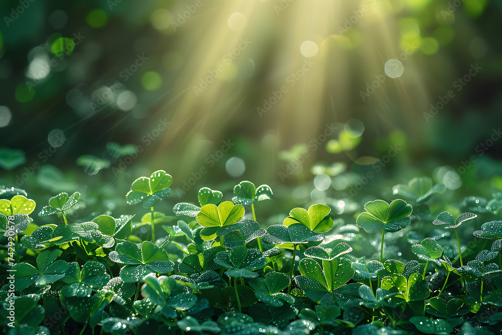 Poster st. patrick's day with green clover and green background with copy space