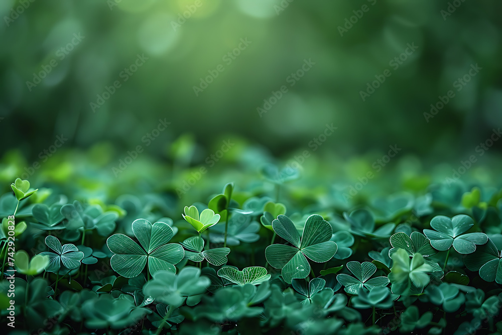 Poster st. patrick's day with green clover and green background with copy space