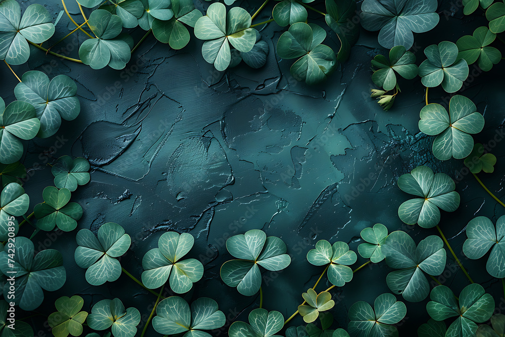 Poster st. patrick's day with green clover and green background with copy space