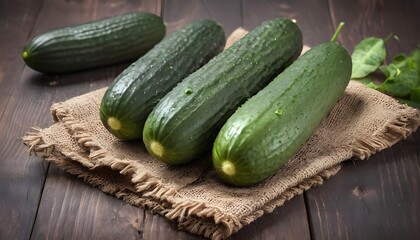 Fresh ripe cucumbers. On a wooden background