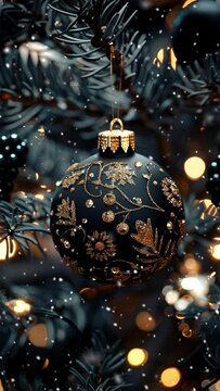 Christmas and New Year decoration background, with glass balls. The concept of Christmas and New Year holidays.. Noel. Looped snow.