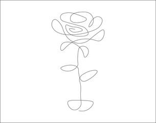 Continuous Line Drawing Of Rose. One Line Of Rose. Rose Continuous Line Art. Editable Outline.