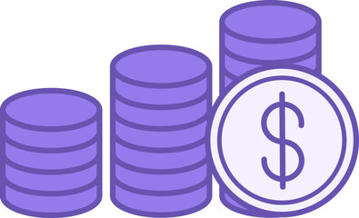 Colored Coins Icon. Vector Icon of Three Stacks of Dollar Coins. Business and Finance Concept
