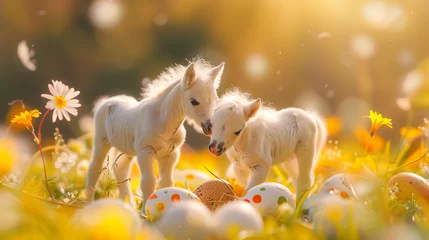 Fotobehang white horses in the field © Jeanette