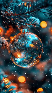 Christmas and New Year decoration background, with glass balls. The concept of Christmas and New Year holidays.. Noel. Looped snow.