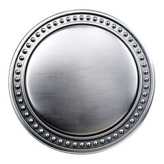 steel empty round badge isolated on a transparent background, metal blank decal cut out PNG - obrazy, fototapety, plakaty