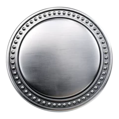 Foto op Plexiglas steel empty round badge isolated on a transparent background, metal blank decal cut out PNG © graphicbeezstock