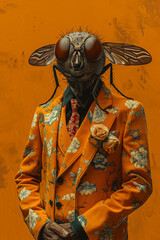 Fly in Tie, Classic Fly insect in fashion position and fancy suit