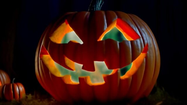 Glowing halloween pumpkin generative ai