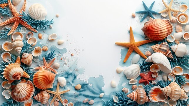 Fond d'&eacute;cran marin avec des &eacute;l&eacute;ments d&eacute;taill&eacute;s r&eacute;alistes et un espace blanc au centre pour &eacute;crire. Marine wallpaper with realistic details and a white space in the center for writing.