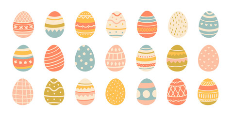 Set of cute colorful Easter eggs, Easter symbol, decorative vector elements collection. Collection of colored eggs.