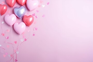 Valentine's Day Heart Balloons on Pastel Pink Background