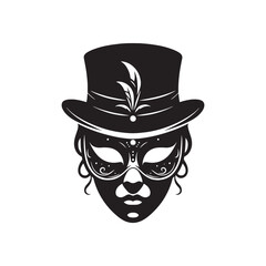 Bewitching Halloween Mysterious Masquerade Set of Silhouette - Conjuring the Essence of Shadows with Mysterious Masquerade Vector - Halloween Mask Silhouette
