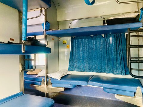 Interior of a new train coach in an Indian passenger train