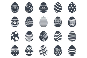 Easter eggs, Easter day festival icon set, ostern egg icons with decoration patterns symbols collection, logo isolated vector illustration