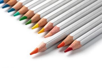wooden color pencils on a white background