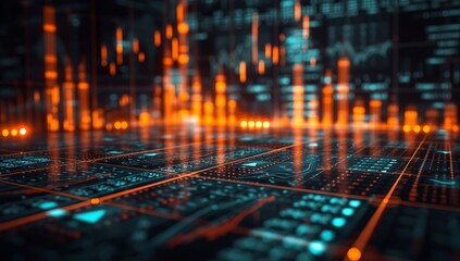 Different financial graphs over a dark background