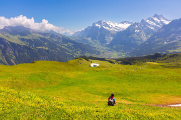 Wetterhorn massif raised above valley Grindelwald as seen from Klein Matterhorn, Switzerland