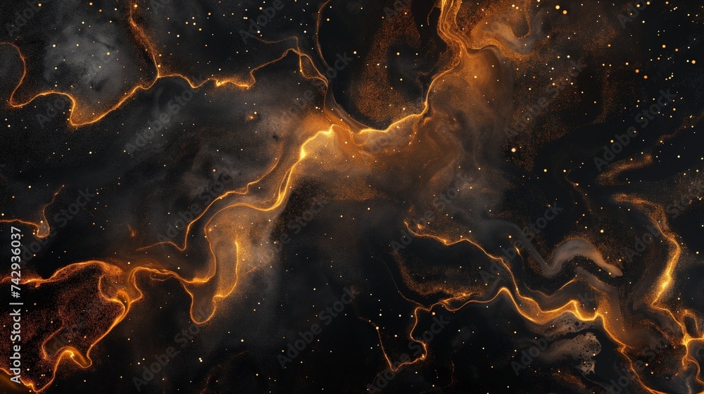 Poster a deep space abstract background with dark, rich colors that are dominated by intricate veins of met