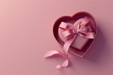 3D Gift Box Heart with Ribbon and Empty Space for text, Top View