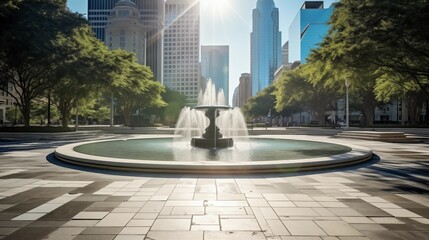 The city square springs to life with the captivating allure of a central fountain.