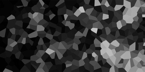 Abstract black mosaic black and silver tiled texture geometric complexity to background. Dark gray ash Broken quartz stained Glass Background. Seamless pattern with 3d shapes vector.