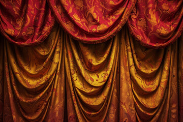 Red golden curtain closeup, abstract background - 742939251