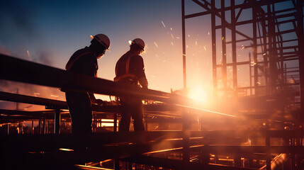 Engineers inspecting welding work and ensuring weld quality and integrity are maintained during the fabrication of structural steel components on a construction site.