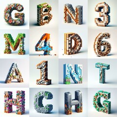 Pixelated letters shape 3D Lettering Typeface. AI generated illustration
