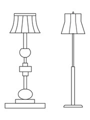 Stylish lamp, Modern lamp interior in bedroom, Electric table, floor lamps, lampshades, Different interior light standing and hanging.