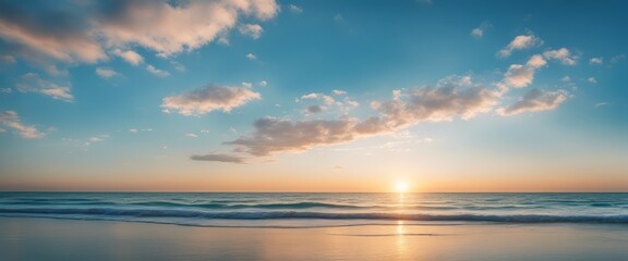 Fototapeta premium Sky Blue,Cloud Background,Horizon Spring Clear Sky in Morning by the beach