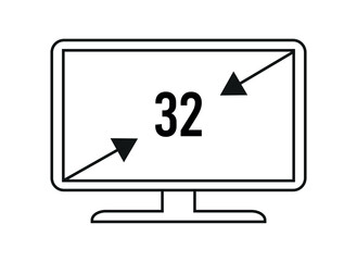 32 inches. Vector 32 inch monitor, screen resolution and size concept