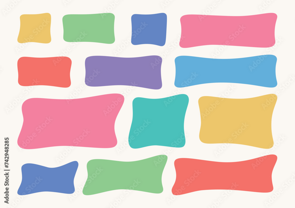 Sticker a set of hand drawn doodle blank text frames. colored text box. empty speech bubbles on white backgr