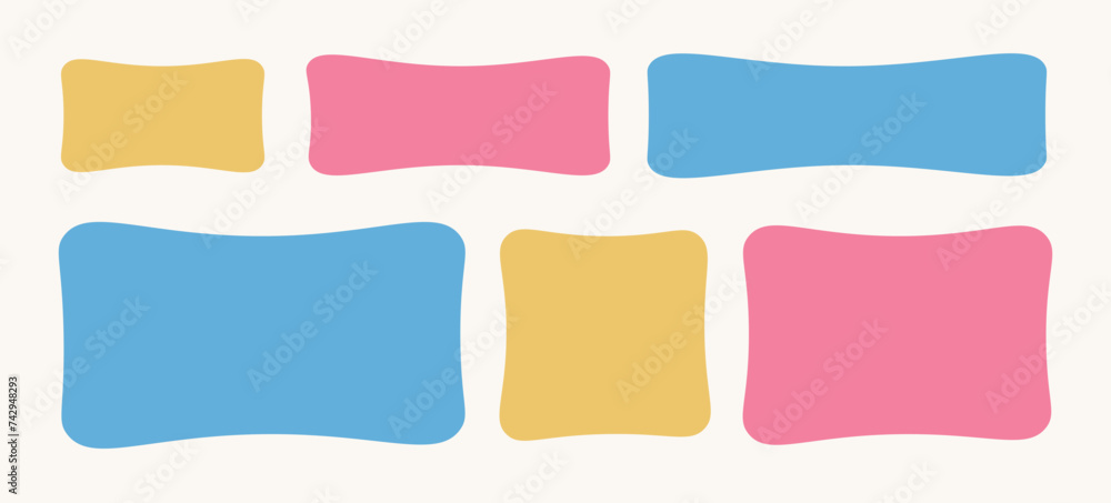 Wall mural a set of hand drawn doodle blank text frames. colored text box. empty speech bubbles on white backgr