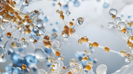 Cosmetic Essence, Liquid bubble, Molecule inside Liquid Bubble on DNA water splash background - obrazy, fototapety, plakaty