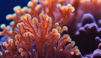 This is a macro photograph of soft zoanthid coral polyps showing contrasting colors