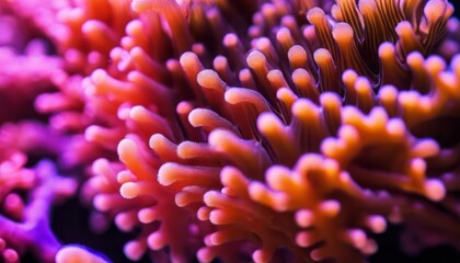Naklejka na ściany i meble This is a macro photograph of soft zoanthid coral polyps showing contrasting colors