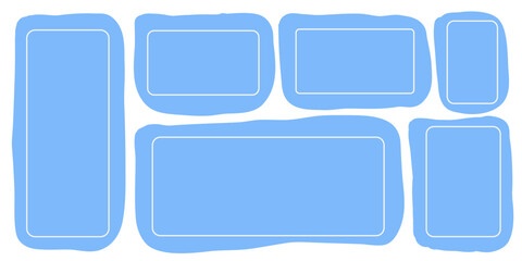 Hand drawn minimalist poster set with quotes and frame templates. Isolated text box with colored blank speech forms. Vector illustration on white background.