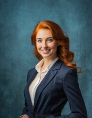 headshot of beautiful business woman on dark blue background - 742950879