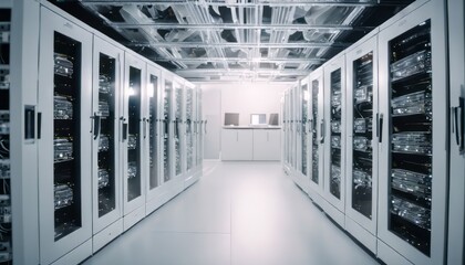 White Server Room Network_communications server cluster in a server room