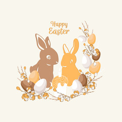 easter bunny, rabbit and eggs, easter card