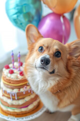 Corgi dog at a birthday party