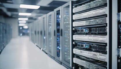 White Server Room Network_communications server cluster in a server room - obrazy, fototapety, plakaty