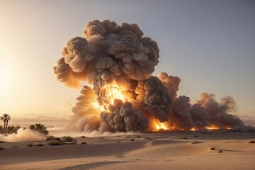 Military rocket explosion in the desert