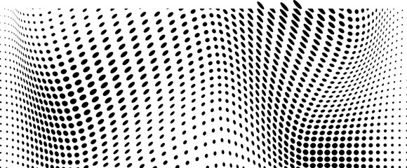Abstract halftone texture. Chaotic waves of black dots on a white background