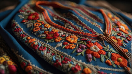 Fragment of a dress with luxurious ethnic floral embroidery