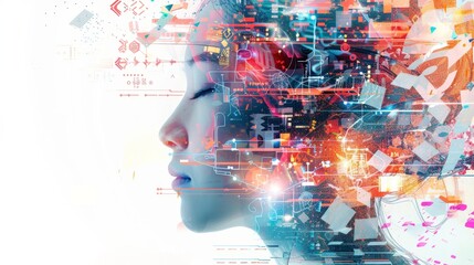 Obraz premium Face of girl in line and color,Digital painting, Contemporary art. Expressionism,Digital art,Modern,Poster.Beautiful woman portrait. Abstract fashion illustration.