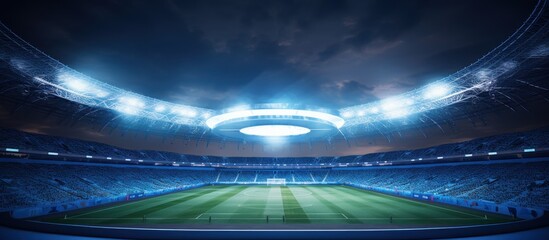 3D soccer stadium in night. - obrazy, fototapety, plakaty